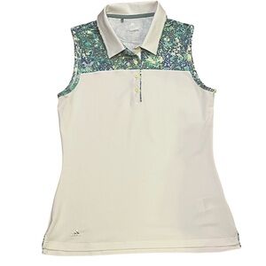 Adidas‎ Women's Golf Sleeveless Polo Shirt - White and Green Floral, Size Small